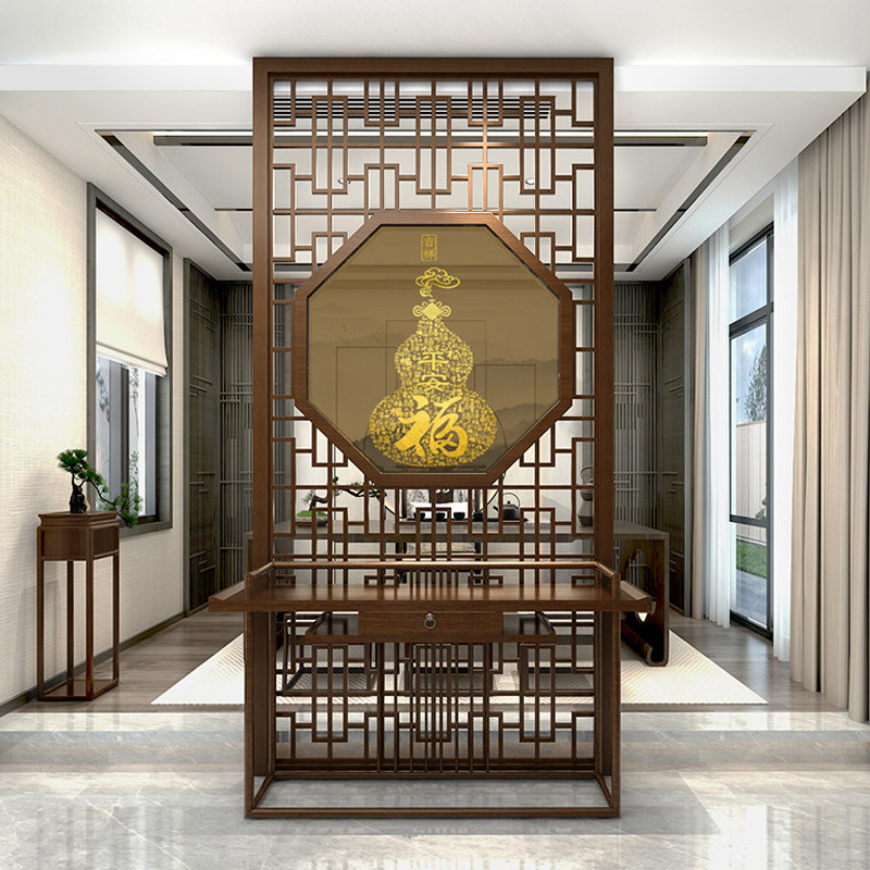 New Chinese Screen Partition Wall Living Room Entrance into the family Xuanguan Solid wood Fence Hollowed-out Modern Office Decoration Custom
