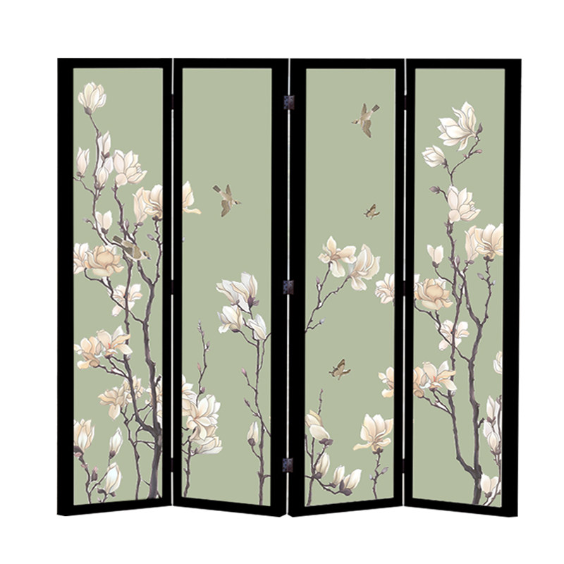 Modern screen solid wood round frame yarn painting partition into the family living room Xuanguan Nordic Chinese art abstract landscape flower bird