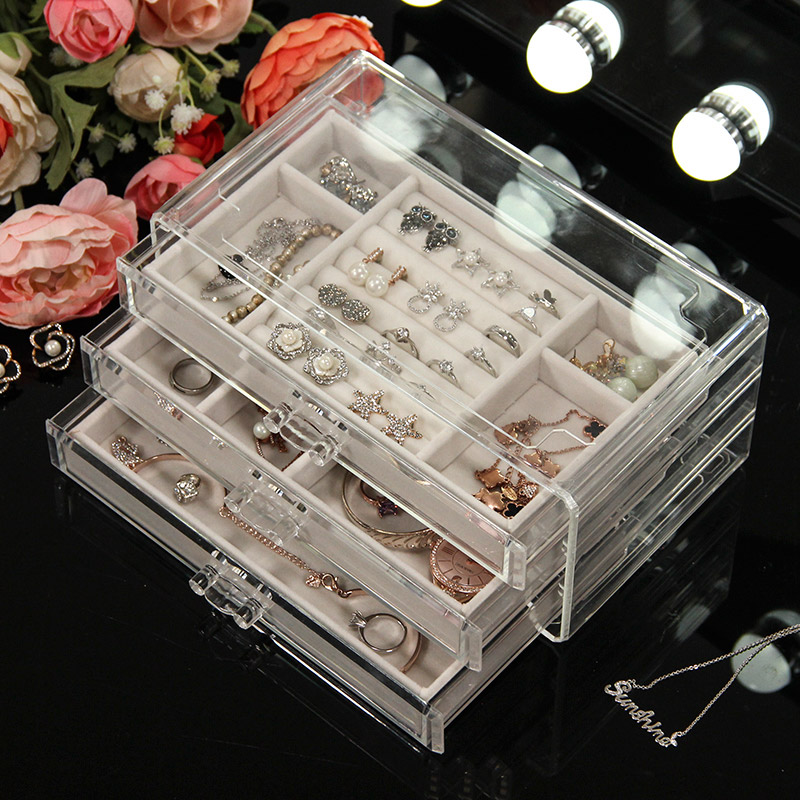 Large Capacity First Accessories Box Earrings Ear-pin ring Necklace Watch Ornament Containing box finishing shelf Jane approximately anti-dust