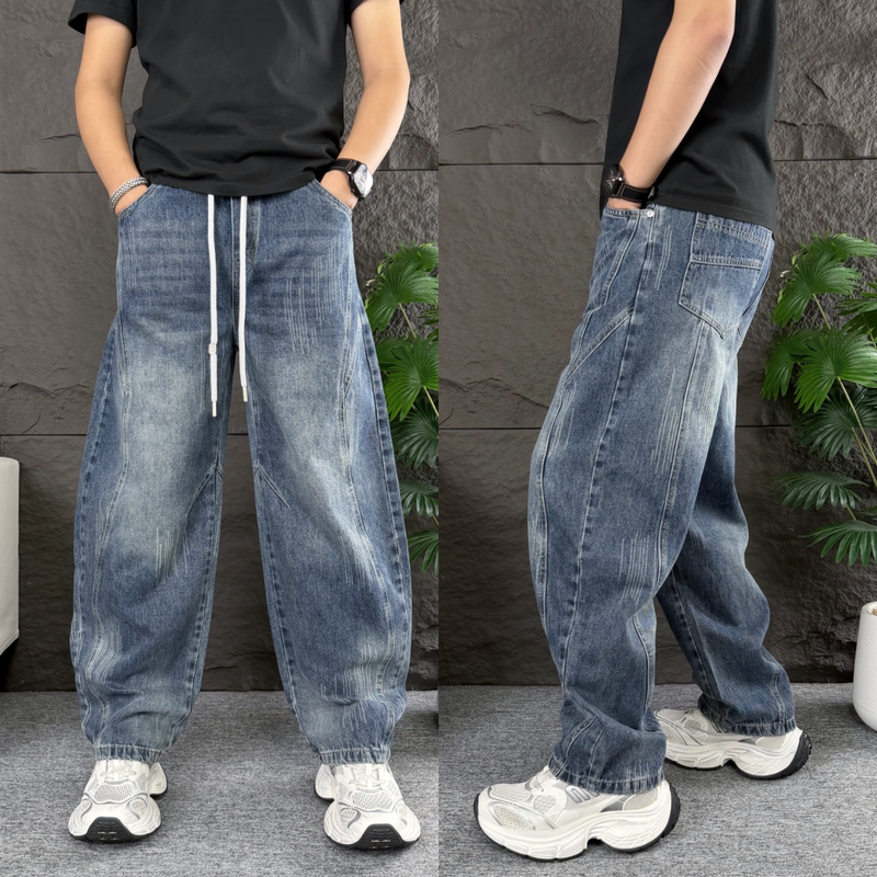 Autumn New Men's Jeans Loose Fit Versatile Washed Wide-Leg Pants American Style Trendy Heavyweight High Street Casual Scimitar Pants