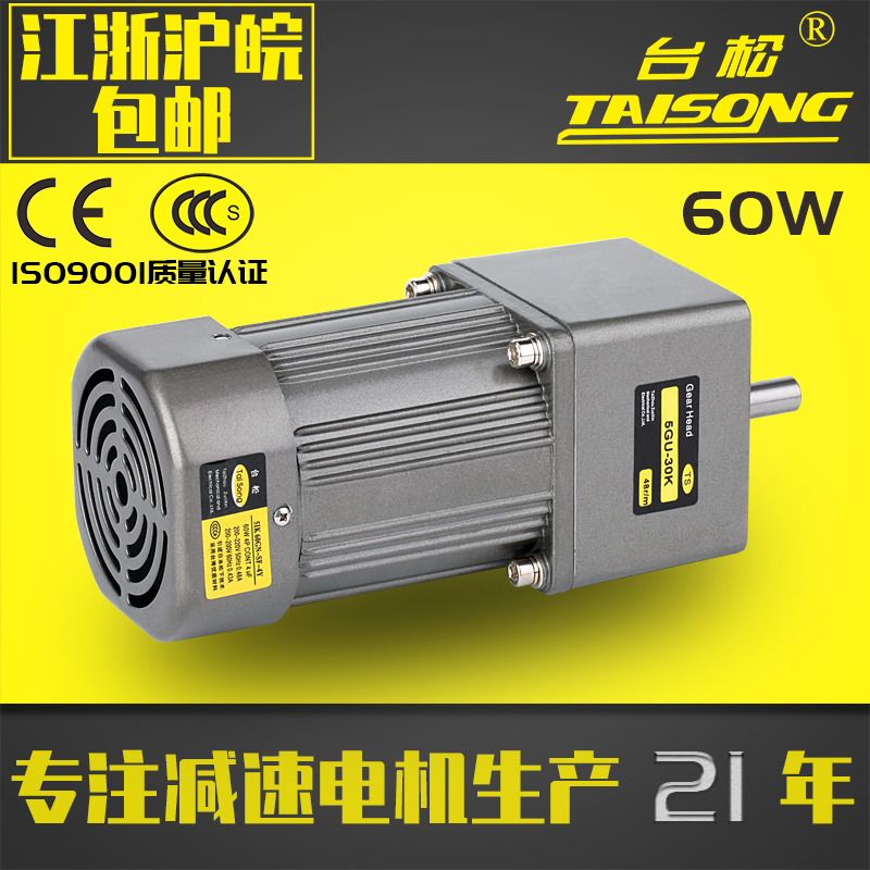 Geared motor Taisong 60W miniature AC asynchronous gear speed regulation reversible control motor 220V380V