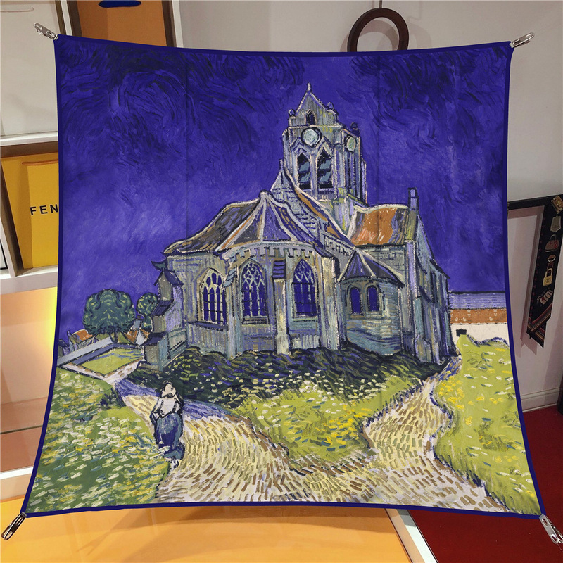 90cm Spring New Van Gogh Oil Painting Style Women's Fashion Shawl, Large Square Scarf, Headscarf, Neck Scarf, Tube Top