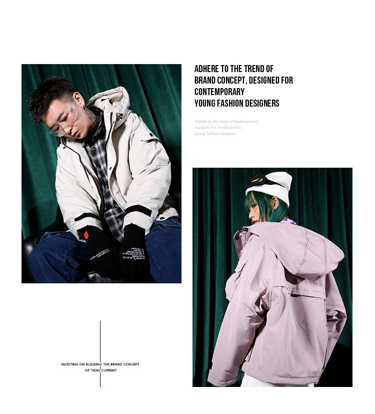 Ẩn mình trong thành phố mùa đông đường phố hip hop macaron nhiều màu áo trùm đầu lỏng cho nam và nữ áo phao dáng dài