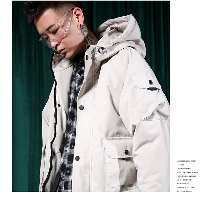 Ẩn mình trong thành phố mùa đông đường phố hip hop macaron nhiều màu áo trùm đầu lỏng cho nam và nữ áo phao dáng dài