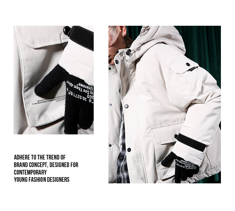 Ẩn mình trong thành phố mùa đông đường phố hip hop macaron nhiều màu áo trùm đầu lỏng cho nam và nữ áo phao dáng dài