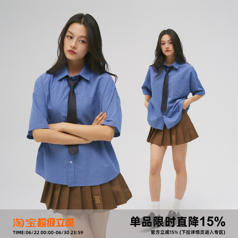 Lan Shi (Clamisgold) *The World Is Blue* Plaid Short-Sleeved Shirt, Cool and Loose Cotton Shirt Lan Shi (Clamisgold) *The World Is Blue* Plaid Short-Sleeved Shirt, Cool and Loose Cotton Shirt
