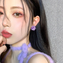Purple flower earrings 2020 New Tide Korean temperament Net red silver earrings female advanced face earrings