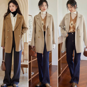 熙世界全羊毛大衣女秋冬新款中长款西装领羊绒呢子外套美拉德穿搭