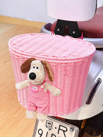 Electric Bike Rear Basket with Cover, Cute Cartoon Design, Large Capacity, Storage for Electric Scooter, Helmet Holder, Storage Solution