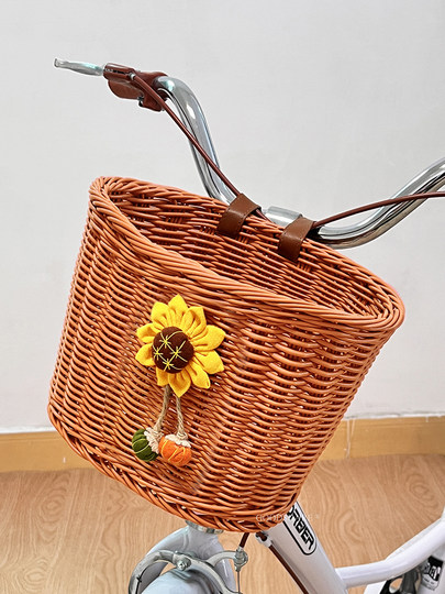 自行车车篮前车筐通用田园风大容量儿童平衡车单车置物编织菜篮子