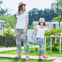 Holiday beach flower pants girls blooming pants summer 2021 loose children anti mosquito pants thin parent-child long pants