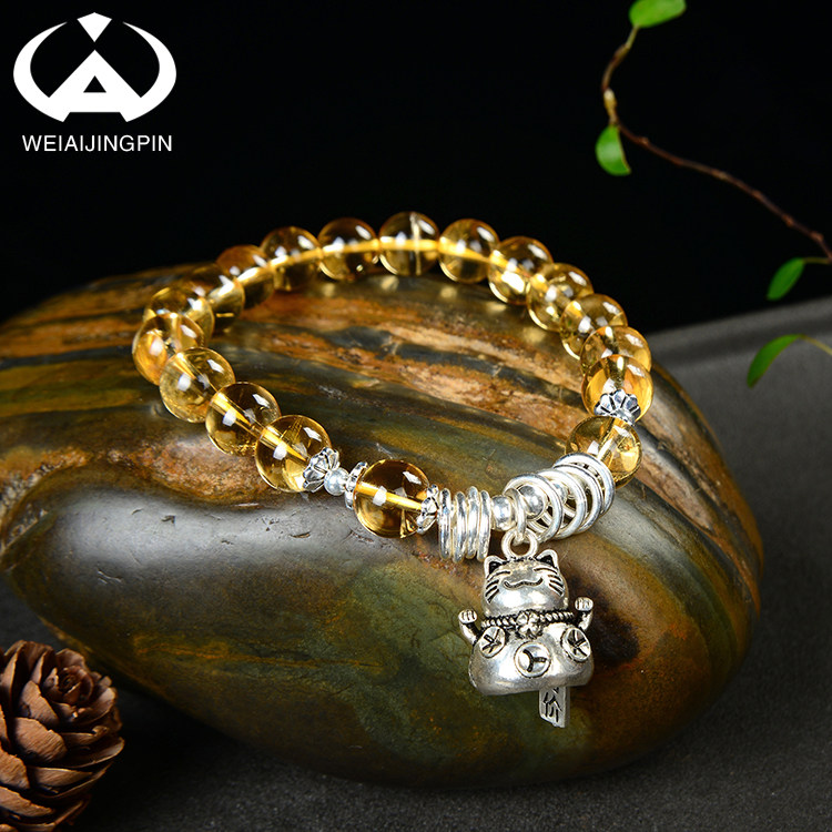 Natural Yellow Crystal Good Luck Handmade Woman S925 pure silver Merchants Cat Monosphere 2022 New Handstring Gift