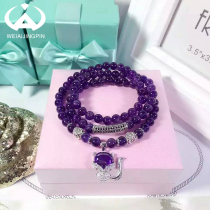Natural Uruguay Amethyst Bracelet Women 925 Silver Fox Good Luck Forwarding Amethyst 3 Circles Multi-Circle New Hand Strings