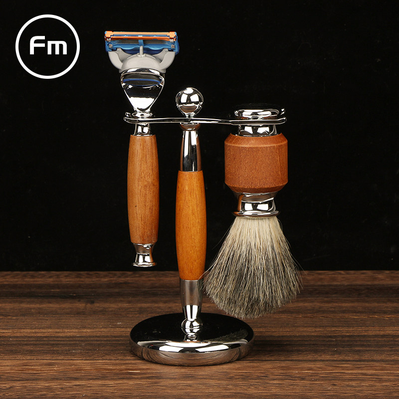 German quality old-fashioned manual razor gift box set solid wood razor 5 blades double-sided retro razor