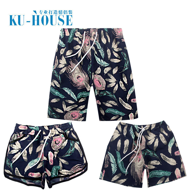 Parents beach pants male speed dry flower shorts mother and daughter and father and son of the sea holiday five points loose family