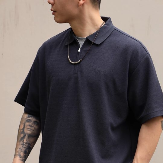 Gnomes lab 25SS special texture blend towel fabric zipper semi zipper Polo short sleeves