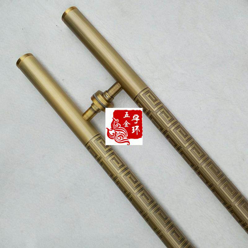 Chinese antique carved door handle craft handle hotel club glass door antique copper handle European style - Taobao