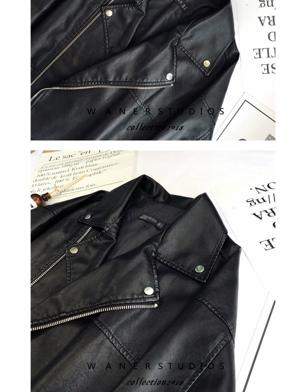 Áo khoác lửng họa tiết da mùa thu 2018 thu đông mới port gió oversize áo khoác nữ pu pu jacket da bf