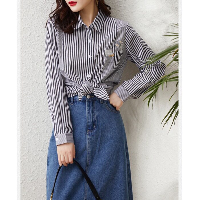 Large brand Yu Single France Only export foreign trade tail single European goods design sense small striped shirt