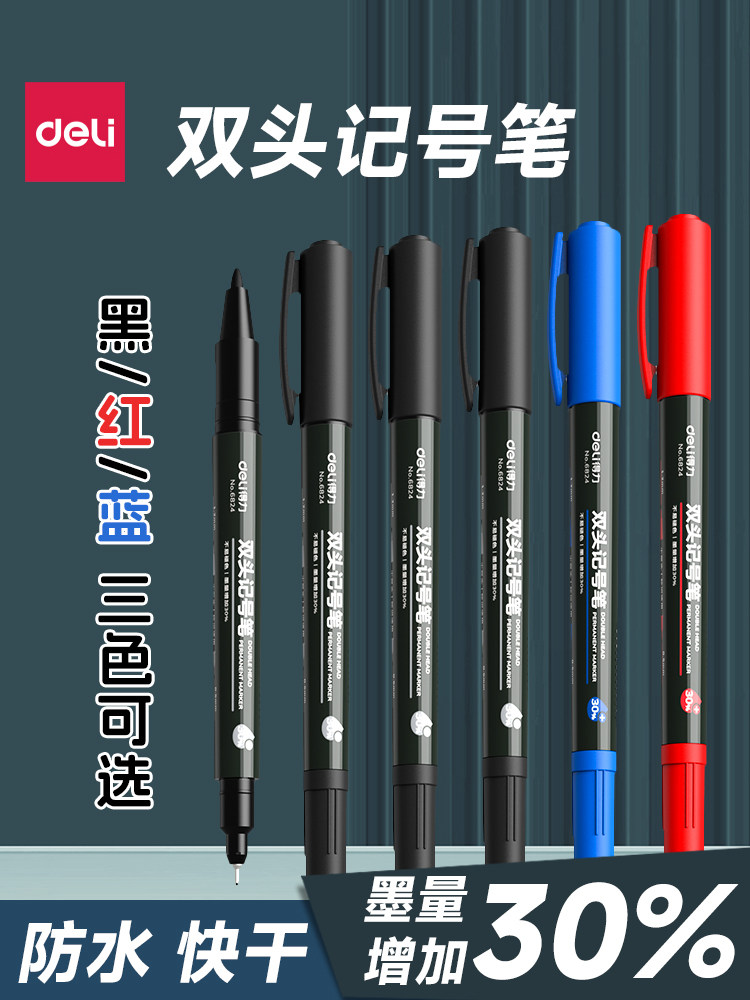 60 Deli Dual-Tip Markers, Black, Fade-Resistant, Waterproof for Construction Sites, Oil-Based, Thick and Thin Tips, Red Marker, Quick-Drying, Blue Marker, Graffiti Pen, Non-Erasable
