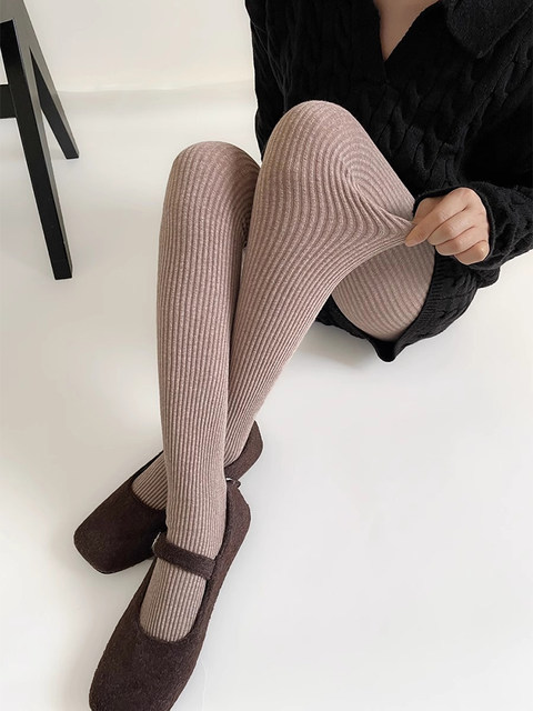 Miu Gray Threaded Pantyhose Women's Spring and Autumn Outerwear Vertical Striped Roman Pattern Slimming Beautiful Legs High-end Bottoming Pantyhose