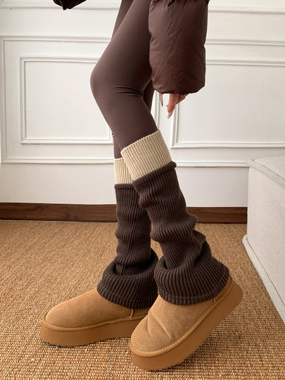 Color-Blocked Sock Covers, Stacked Socks for Women, Thickened Long Socks for Autumn and Winter, Paired with Shark Pants, Layered with Calf and Ankle Snow Boot Leg Covers