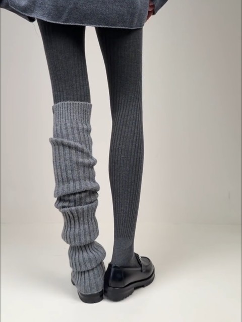 Miu gray threaded pantyhose women's autumn and winter outer wear warm pit striped Roman pattern slimming leggings spring and autumn