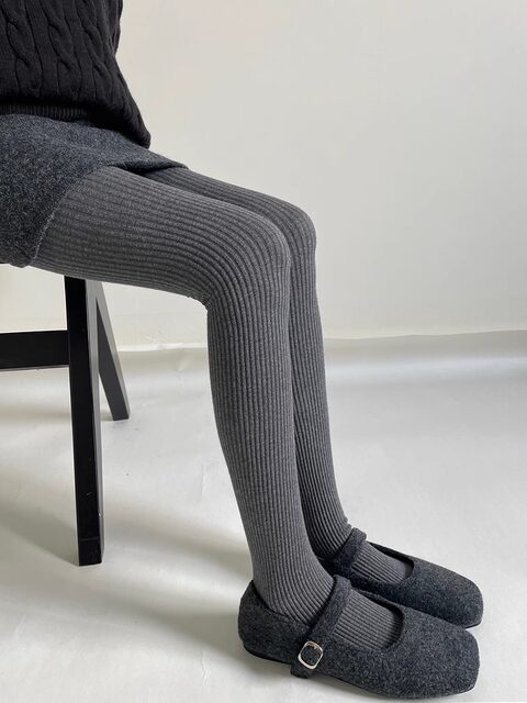 Miu Gray Threaded Pantyhose Women's Spring and Autumn Outerwear Vertical Striped Roman Pattern Slimming Beautiful Legs High-end Bottoming Pantyhose