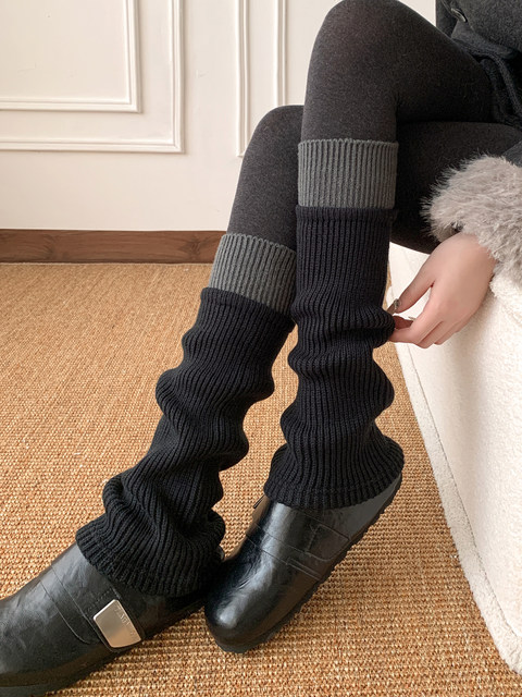 Color block socks pile socks for women autumn and winter thickened long tube with shark pants layered calf ankle snow boots leg covers