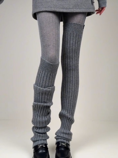 Gray over-the-knee socks set pile socks for women autumn and winter slimming y2k long tube with pantyhose non-slip warm knee and leg covers