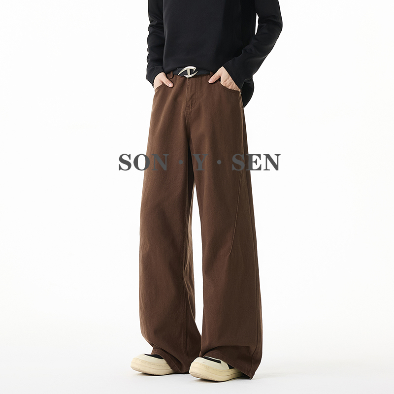 Melard Pure Cotton Brown Jeans Unisex Trendy American High Street Retro Loose Straight Casual Wide-Leg Pants