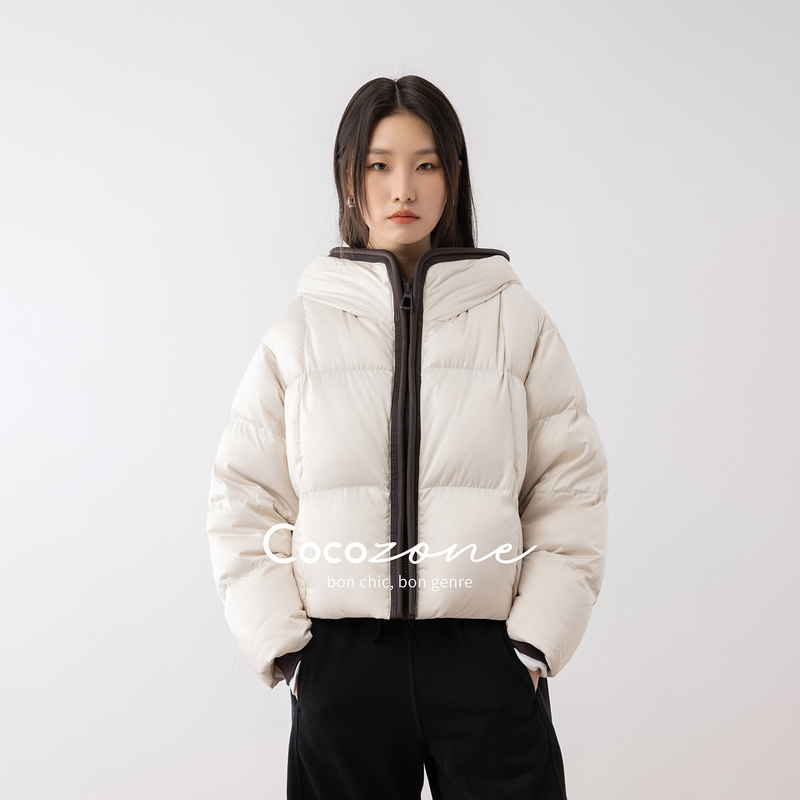 Coco Zone Liu Yi Yi Color-Blocked Early Autumn New Style Simple and Elegant Warm Versatile Zip-Up Hooded down Jacket