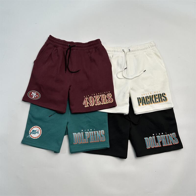 North American Football Men's Fleece-Lined Knee-Length Shorts with Team Logo Print, Straight-Leg Loose Fit North American Football Men's Fleece-Lined Knee-Length Shorts with Team Logo Print, Straight-Leg Loose Fit