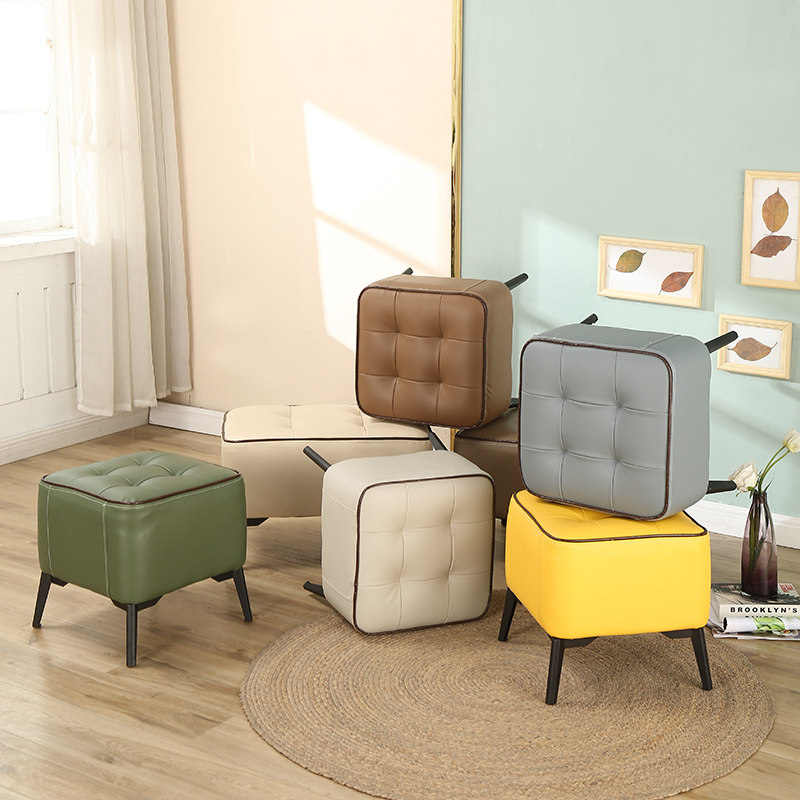 Light luxury shoe stool sofa foot stool fitting room leather pier entrance stool footrest living room small square stool rest soft bag