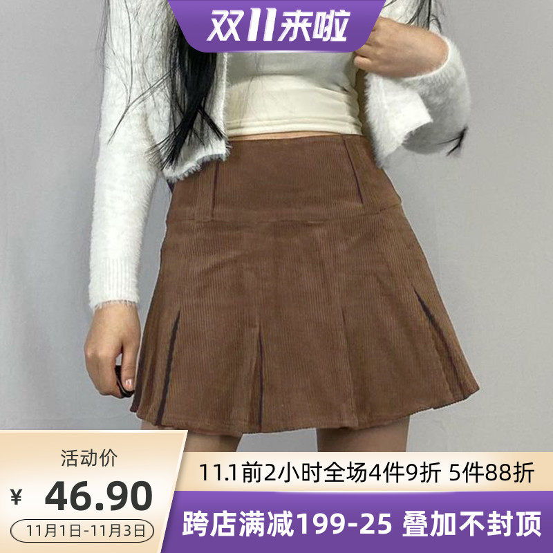 H home ins blogger same high waist ultra short pleated skirt women autumn and winter New Age reduction corduroy a short skirt