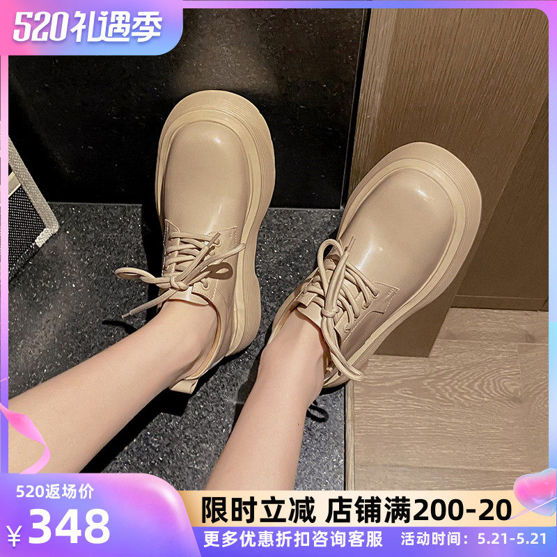 GDDZ BV thick bottom pine pastry single shoes women's spring and autumn lacing genuine leather Inn wind lefu shoes collage heightening small leather shoes
