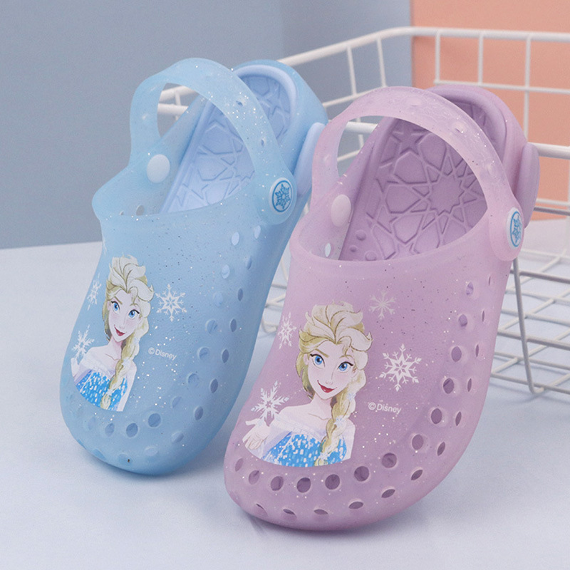 Princess Elsa Children's Beach Clogs, Cute Sandals, Transparent Crystal Clogs, Soft Non-Slip Baby Girls' Shoes