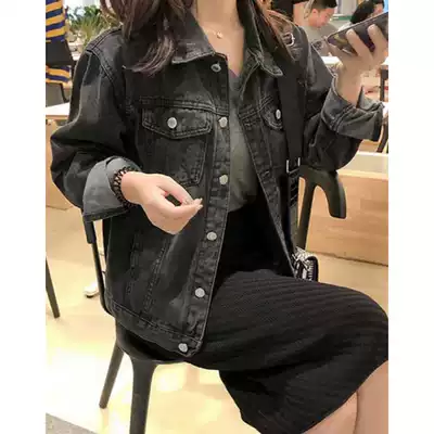Black denim women's 20 autumn new Korean loose Hong Kong taste wild BF style retro top student jacket trend