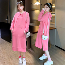 Pregnant women autumn dress foreign sweatshirt coat long sleeve 2021 new fashion Korean version of loose long knee dress