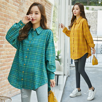 Pregnant women plaid shirt 2021 new spring long long long sleeve nursing coat spring and autumn loose size shirt