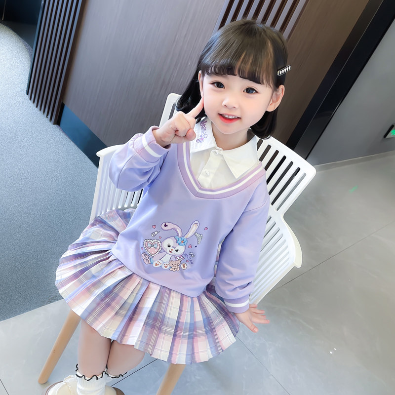 Girls Dress Autumn Dress 2022 New Internet Red Foreign Gas Stitching Sweatshirt Skirt Baby Girl Cute Star Dailu Skirt