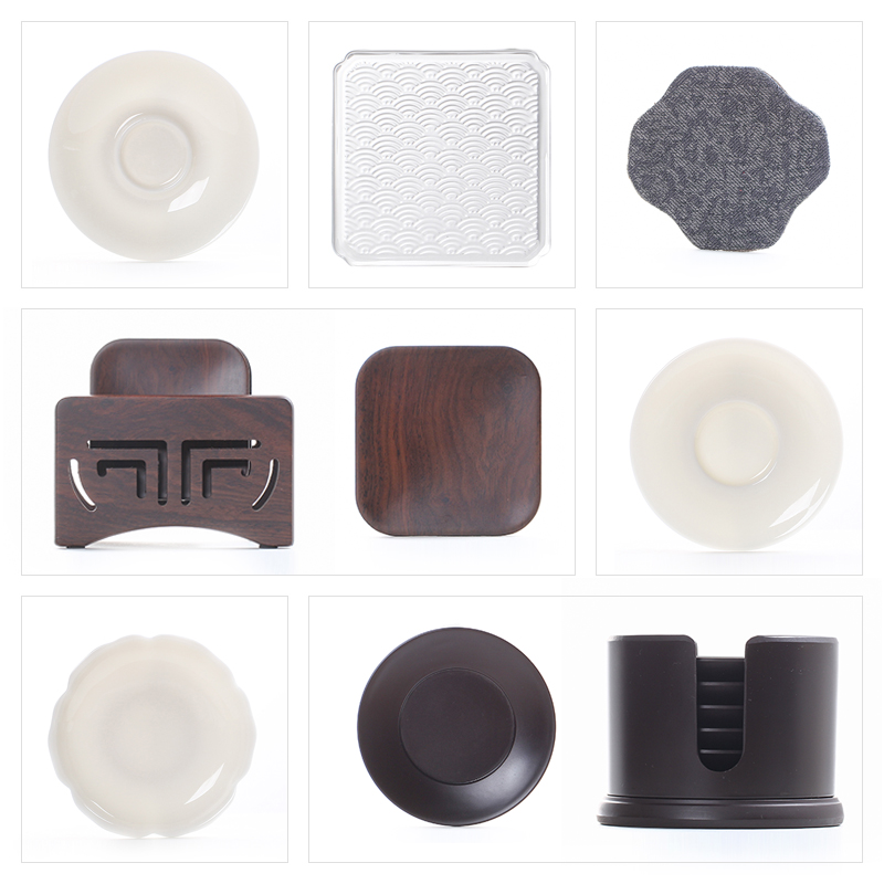 Ivory White Porcelain Pint Tea Tea Cup Nursery round black sandalwood solid wood anti-burn thermal insulation electric wood cup mat ceramic Gongfu tea cup saucer