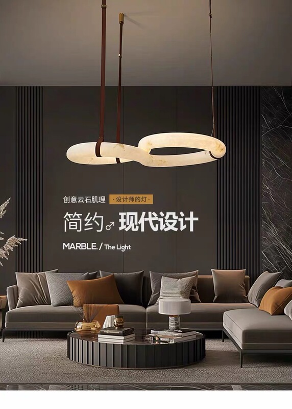 High-End and Elegant Imitation Marble Dining Room Chandelier, Luxurious and Light Luxury, Large Flat Living Room Chandelier, High-End and Elegant Dining Room Lamp