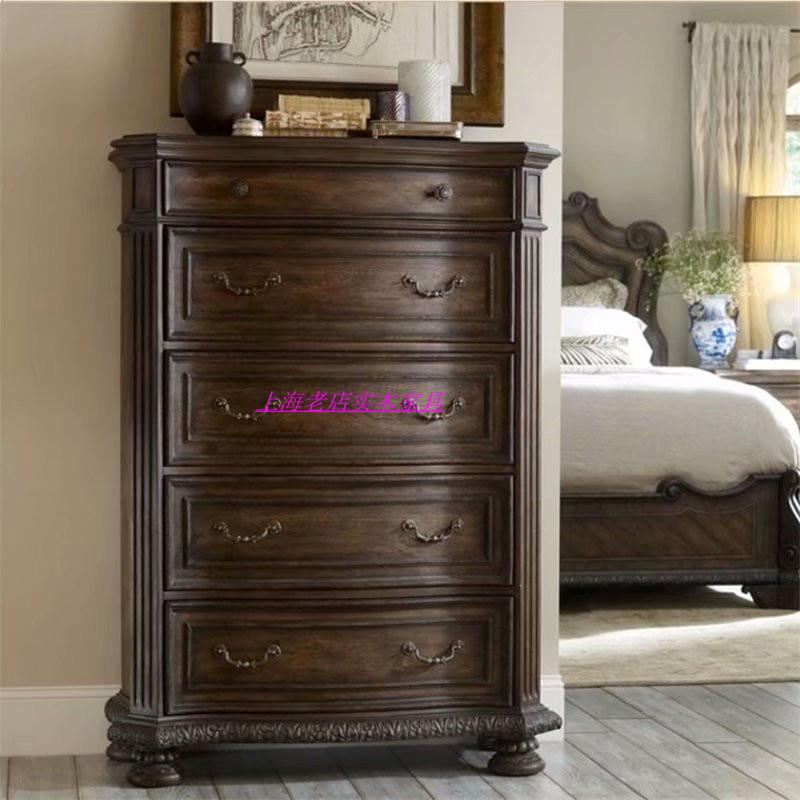 American solid wood bucket cabinet living room oak retro carved five bucket storage cabinet high cabinet antique old drawer storage cabinet