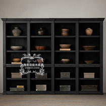 American country solid wood dining side cabinet Neoclassical retro old array cabinet Living room Oak bookcase display cabinet customization