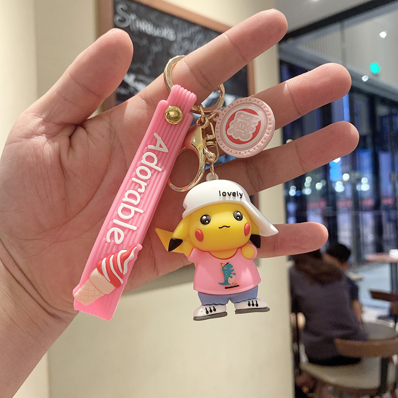 Purple & Pikachu Pinka bag Doll Key buckle Pendant female lovers lovely ins originality Ring Internet celebrity automobile Key chain Small Pendant