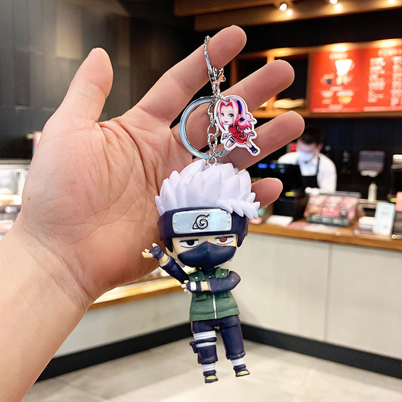 B Fire Shadow KakasiCartoon lovely Naruto Garage Kit Naruto Sasuke Kakashi a bag Pendant Doll chain Small gift Key buckle