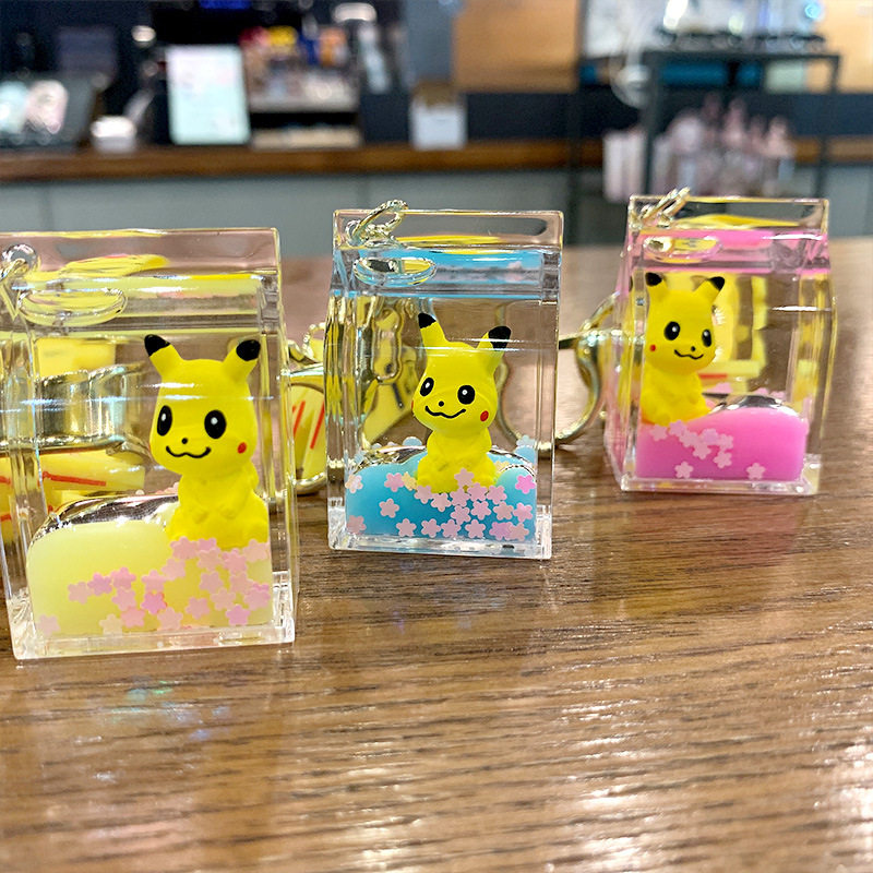 Teenage Girl Cute Leather Kachu Into Oil Flow Sand Liquid Floating Chain Ring Hanging Accessories Bag Small Pendant Acrylic Key Buckle