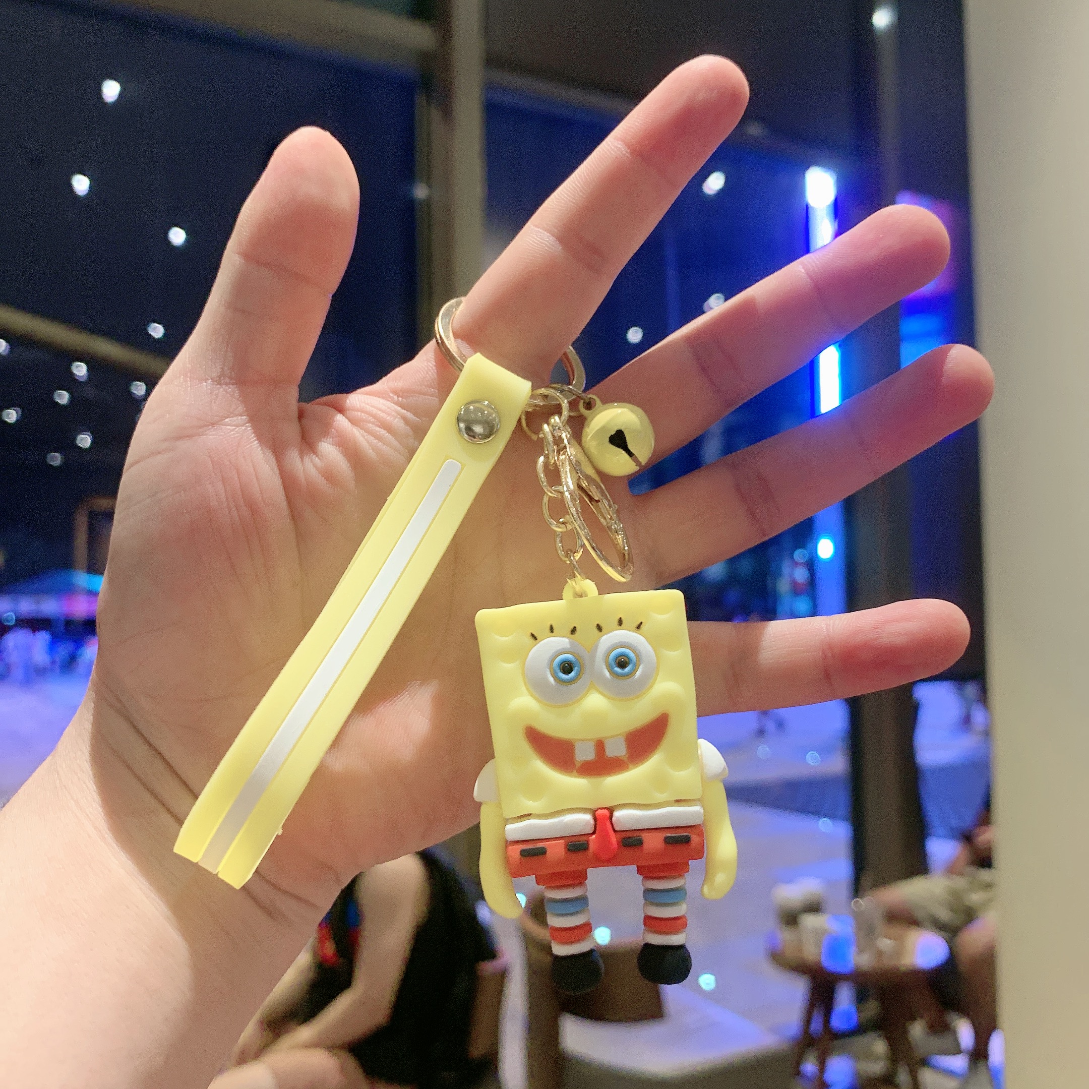 Deep Blue & Gutta Percha Spongeboba bag Doll Key buckle Pendant female lovers lovely ins originality Ring Internet celebrity automobile Key chain Small Pendant