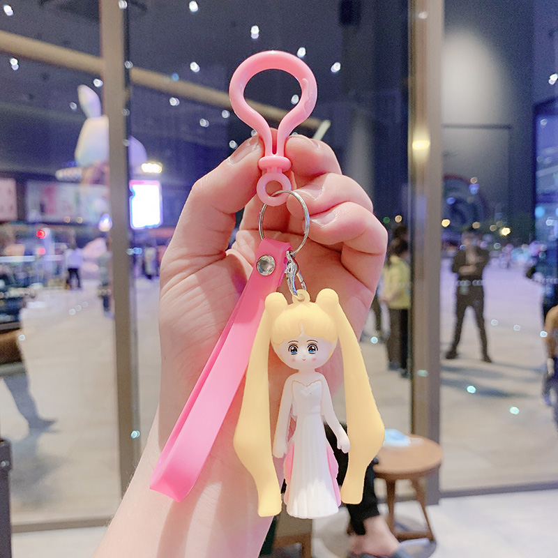 Chestnut & White Skirt Girl Pink Ropea bag Doll Key buckle Pendant female lovers lovely ins originality Ring Internet celebrity automobile Key chain Small Pendant